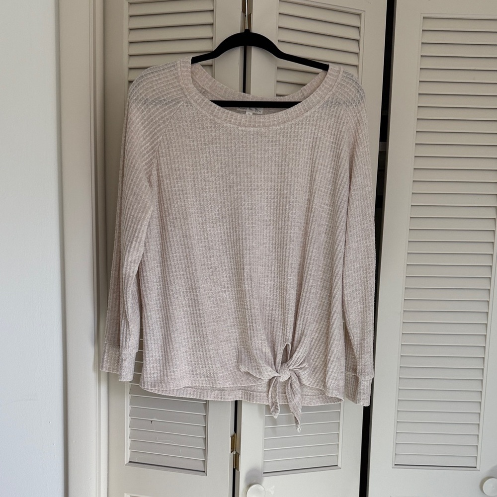 nine britton Beige Waffle Knit Tie-Front Top